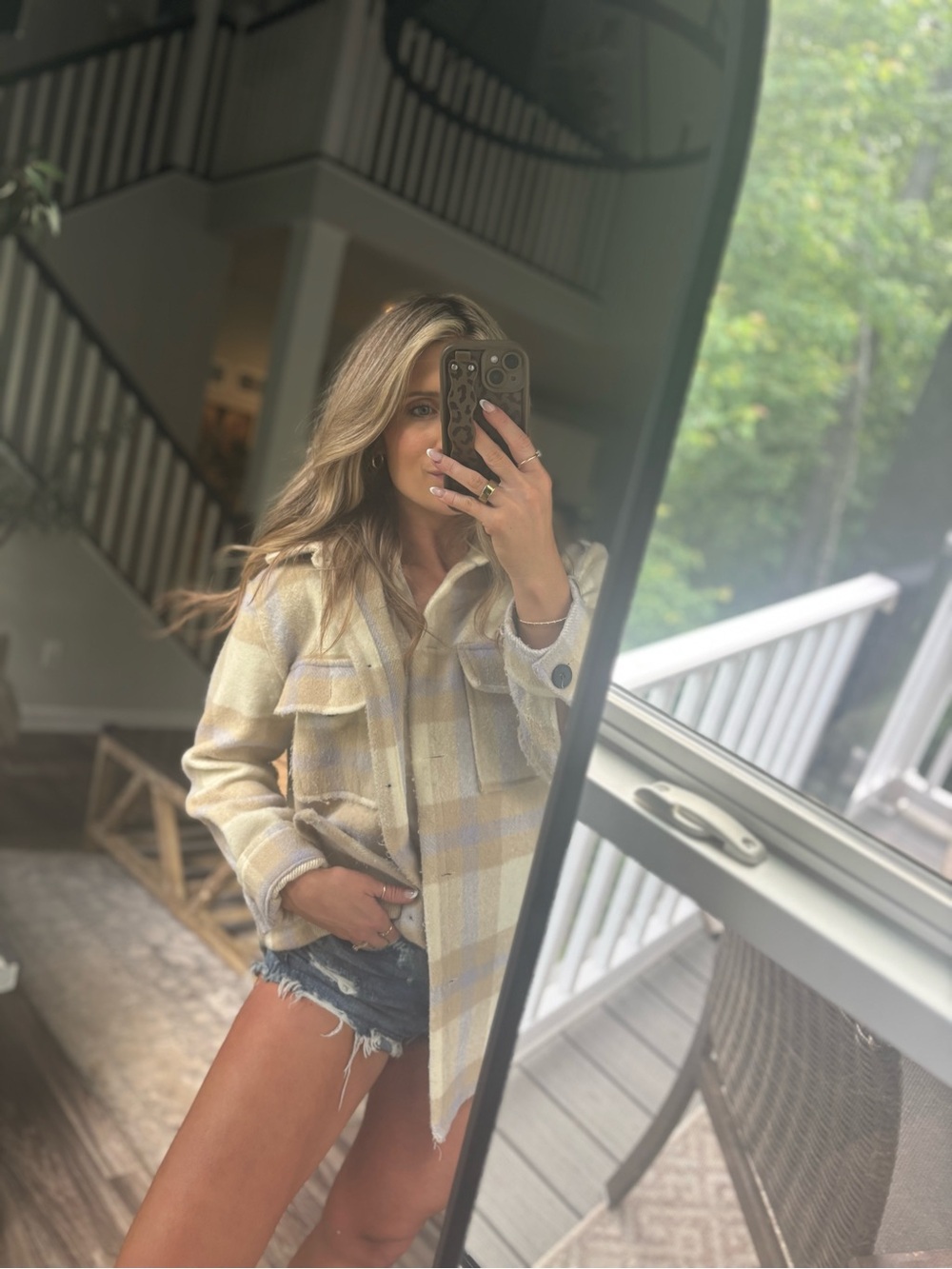 Plaid Utility Shacket Jacket in Cream and Pale Yellow